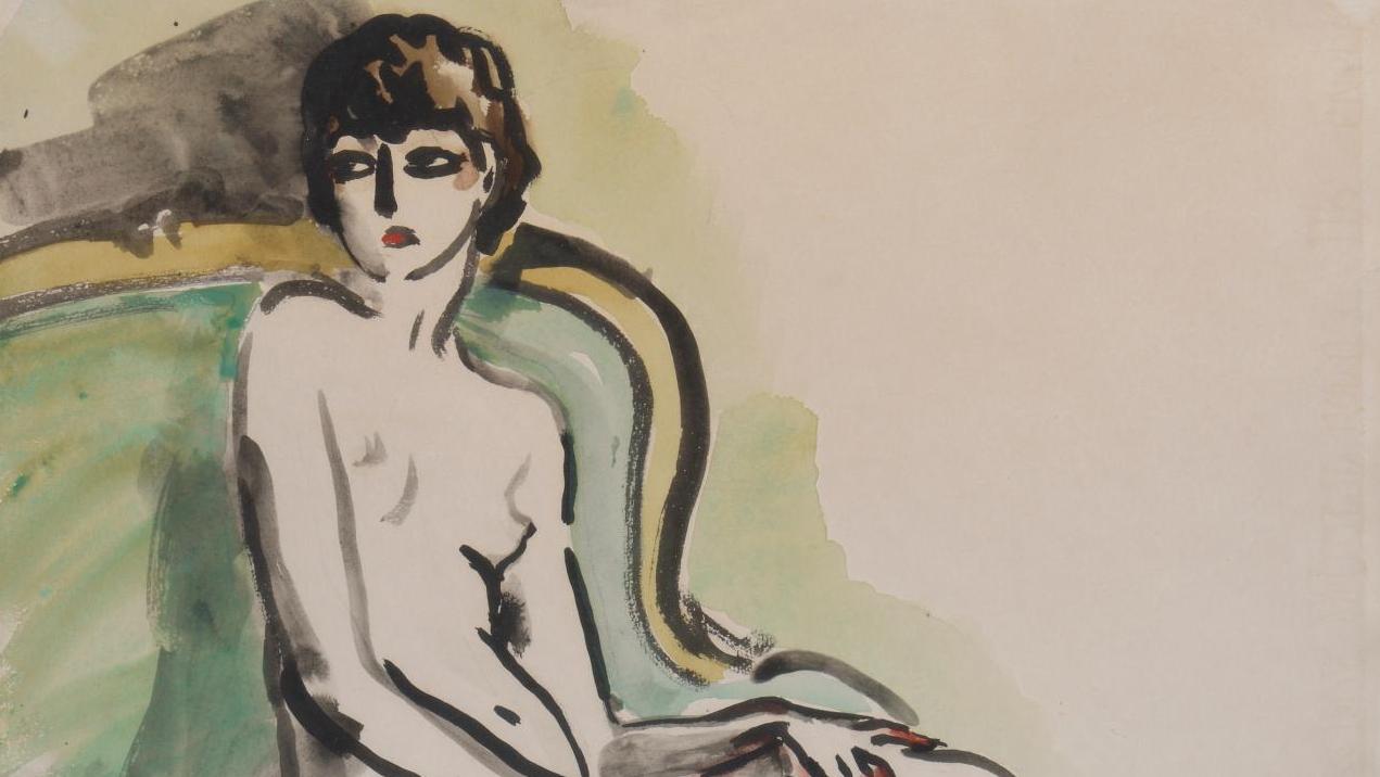 Kees Van Dongen (1877-1968), Nu assis, aquarelle sur papier signée, dédicacé en bas... Les femmes par Van Dongen, Arp et Foujita