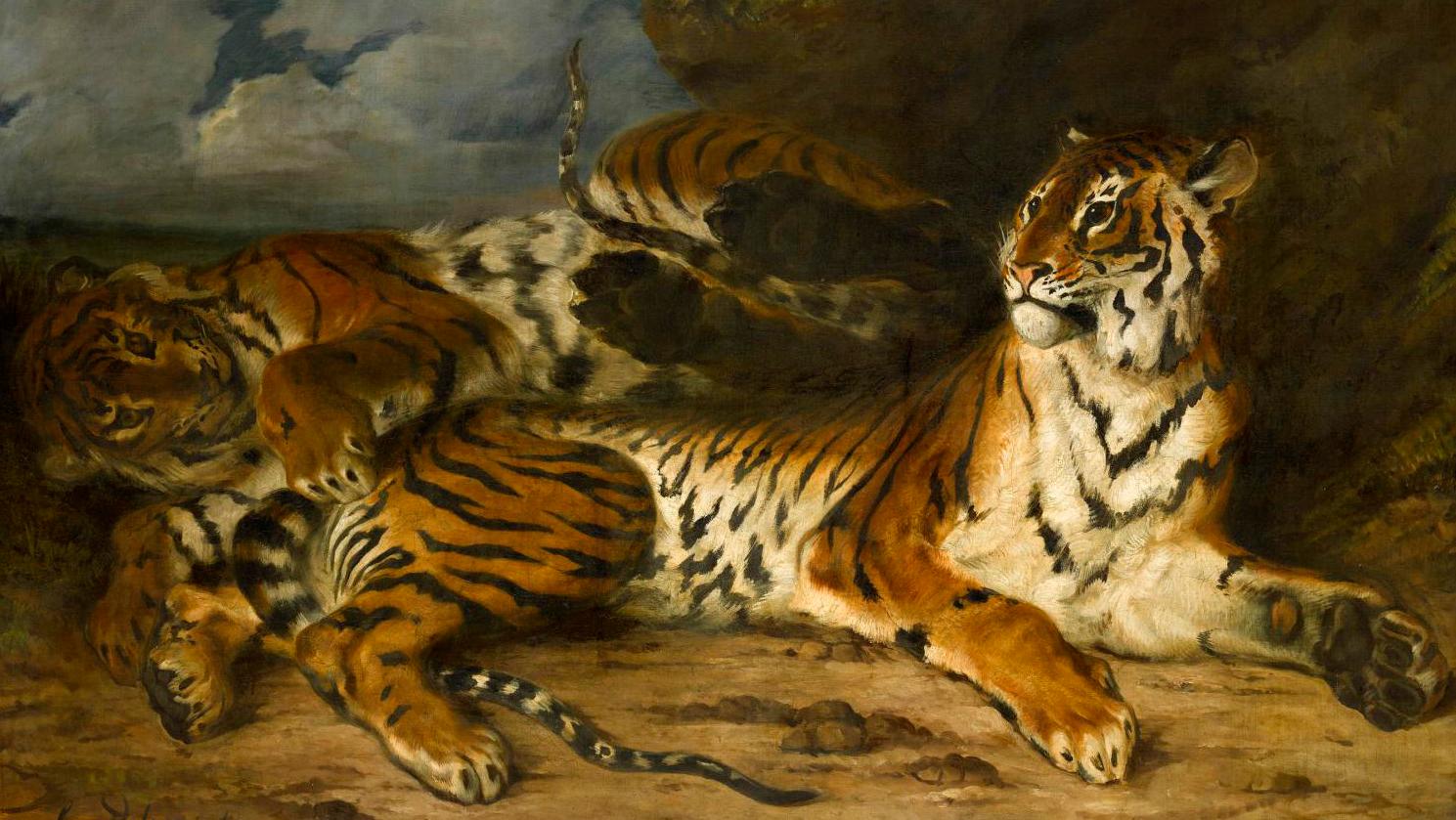 Eugène Delacroix (1798-1863), Étude de deux tigres ou Jeune tigre jouant avec sa... Delacroix and Nature: A Lively, Intimate Exhibition