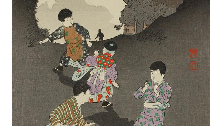 Miyagawa Shuntei (1873-1914), Coutumes et manières des enfants, Kageya tôrokuji,... L’enfance à l’ère Meiji à la Maison de la culture du Japon