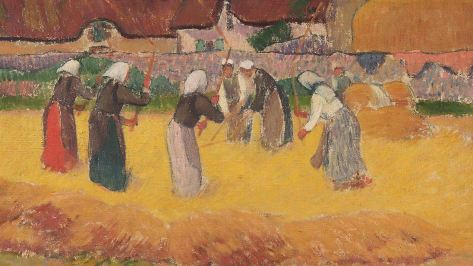 Henry Moret (1856-1913), Batteuses au fléau ou Batteuses de blé, 1891, huile sur... Le temps généreux de la moisson selon Henry Moret