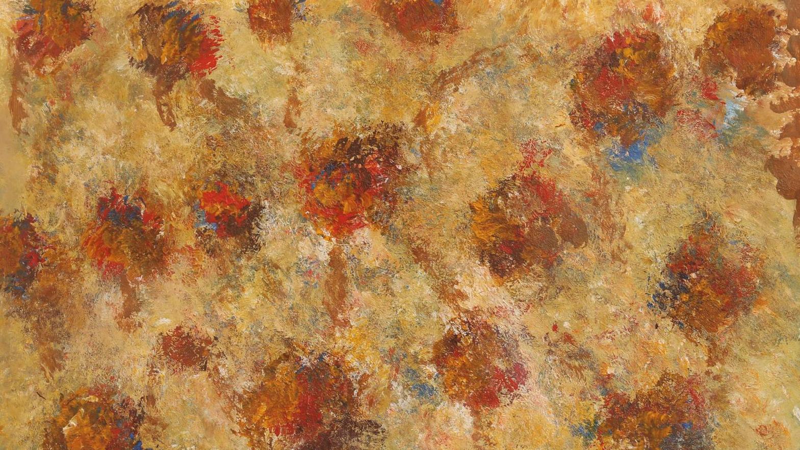 Gust Graas (1924-2020), Composition abstraite dans les tons jaune orangé, acrylique... Pour la bonne cause