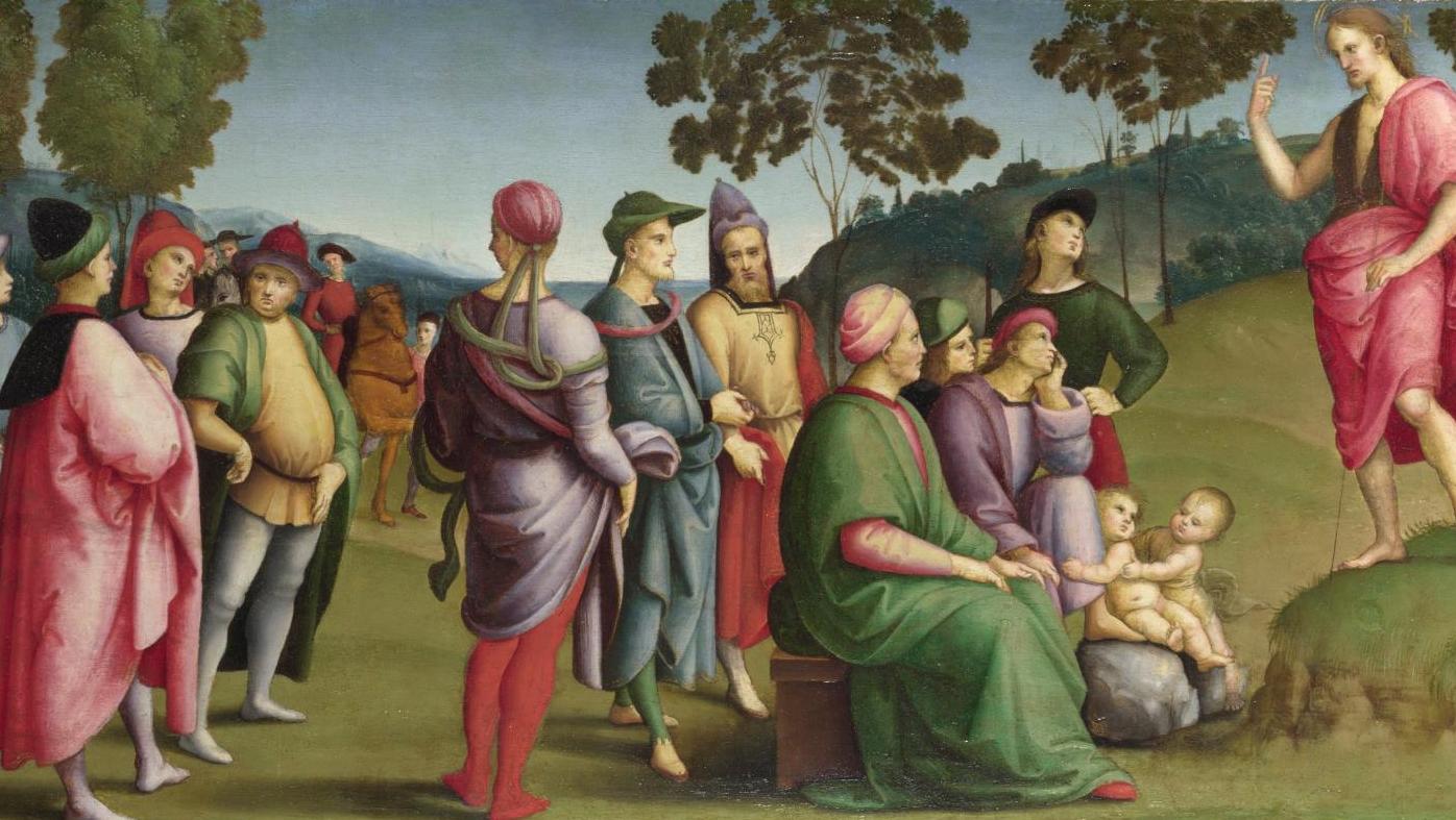 Raphael (1483-1520), Saint John the Baptist Preaching, 1505, oil on poplar, 26.2... Raphael “The Universal Artist” at The National Gallery, London