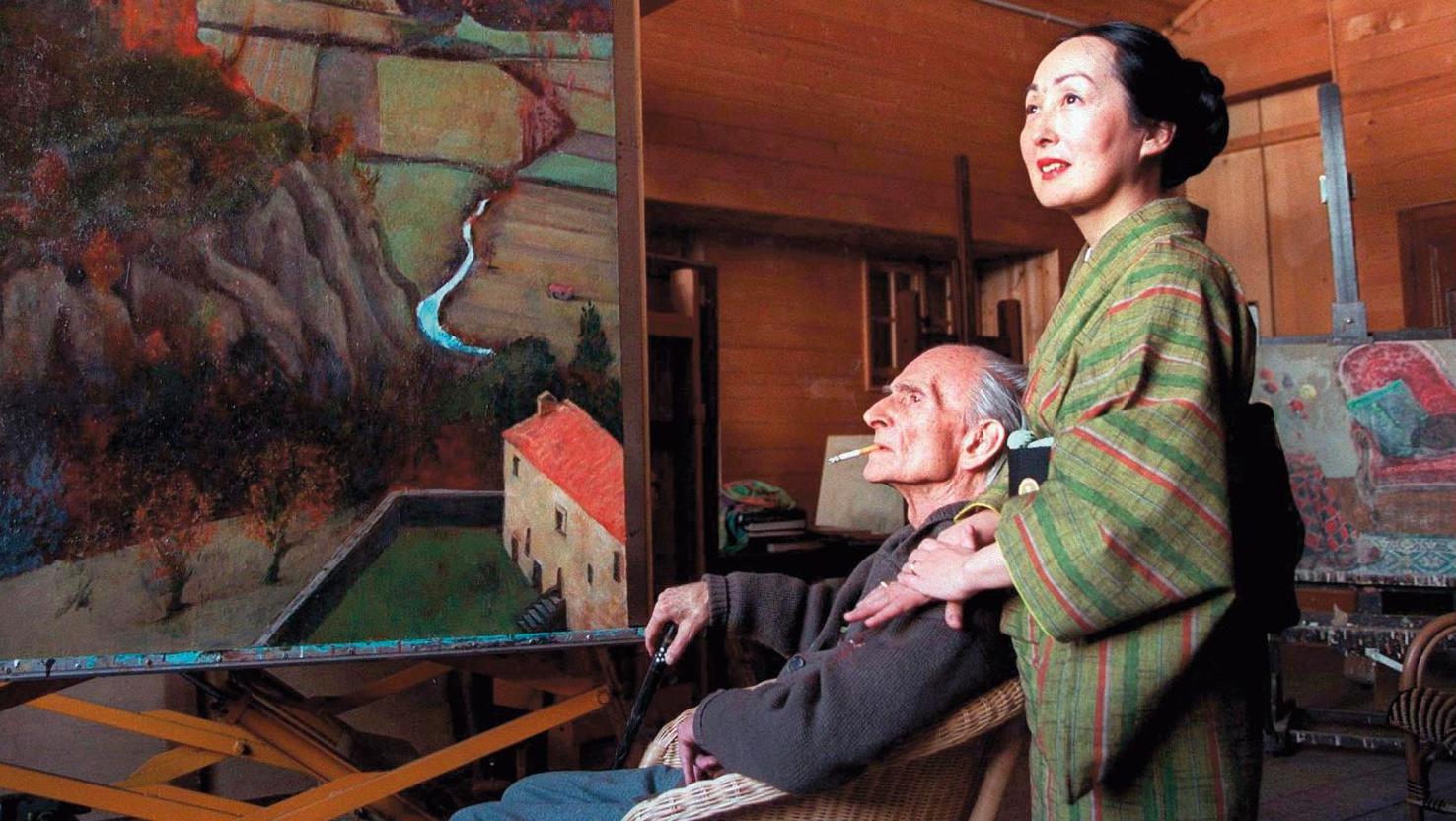 Balthus et son épouse Setsuko dans l'atelier de Rossinière. Sur le chevalet, la dernière... Setsuko, la veuve de Balthus, est également une artiste accomplie