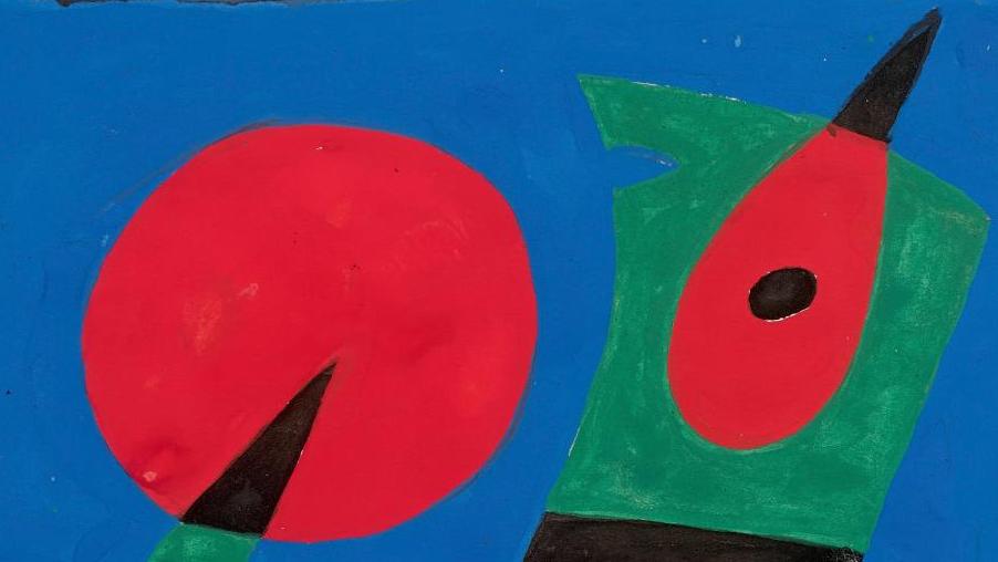 Joan Miró (1893-1983), L’Oiseau bleu, 1974, gouache et encre de Chine, 30,4 x 22,4 cm.... L’heure de gloire de l’art postal de Joan Miró