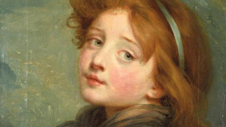 Jean-Baptiste Greuze (1725-1805), Jeune fille au ruban bleu dans les cheveux, huile... L'innocence vue par Jean-Baptiste Greuze