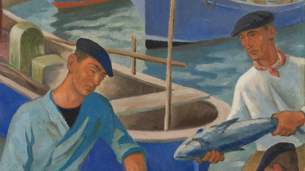 Ramiro Arrue (1892-1971), Saint-Jean-de-Luz, le retour de pêche, huile sur toile... Ramiro Arrue en tête des peintres basques