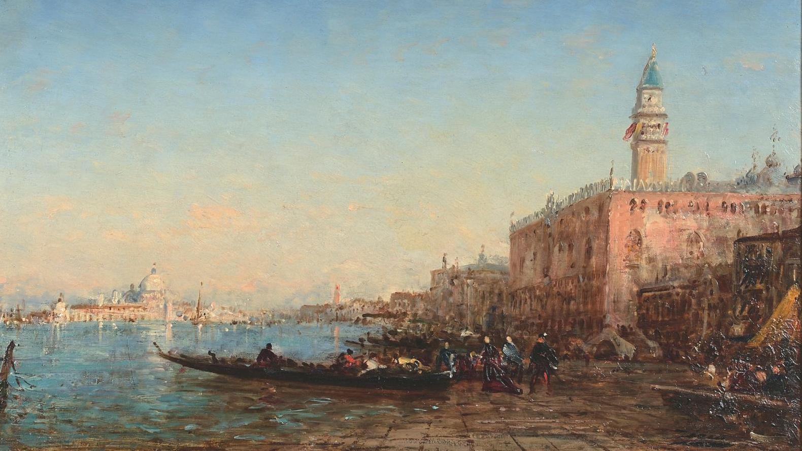 Félix Ziem (1821-1911), Le Quai des Esclavons et le palais des Doges, huile sur panneau,... Félix Ziem : entre védutisme et impressionnisme