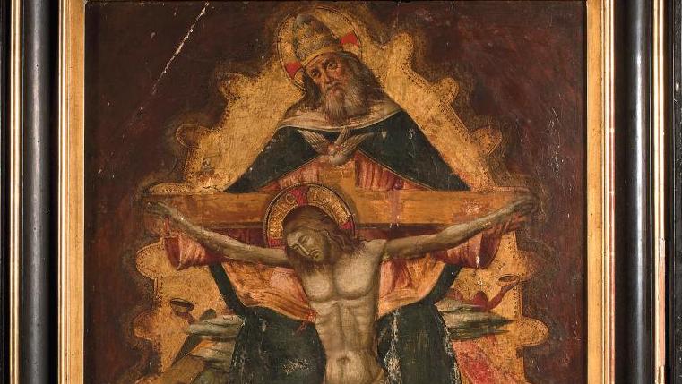 Artiste suiveur de Giotto (actif à Naples vers 1350), Christ en croix soutenu par... À la suite de Giotto