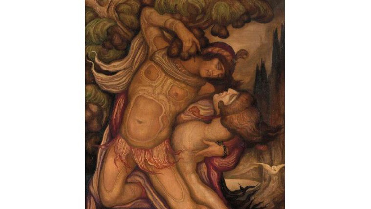 Léonard Sarluis (1874-1949), Adam et Ève, huile sur toile, 215 x 92 cm. Adjugé :... L’univers trouble de Léonard Sarluis